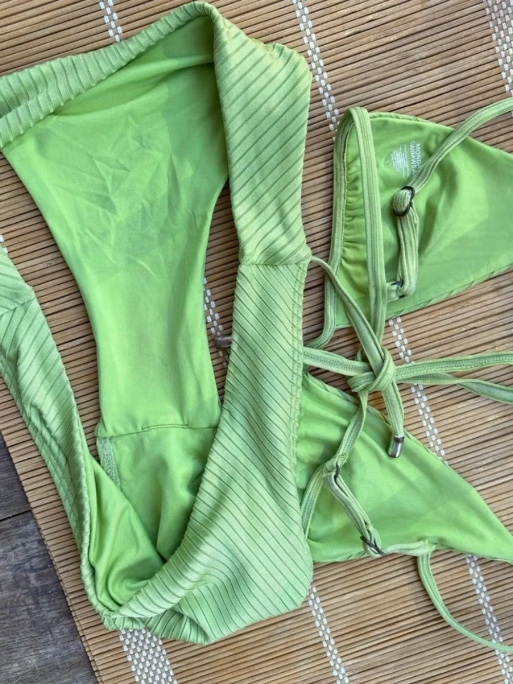 Monday Swimwear Lime Ribbed Bikini (small)